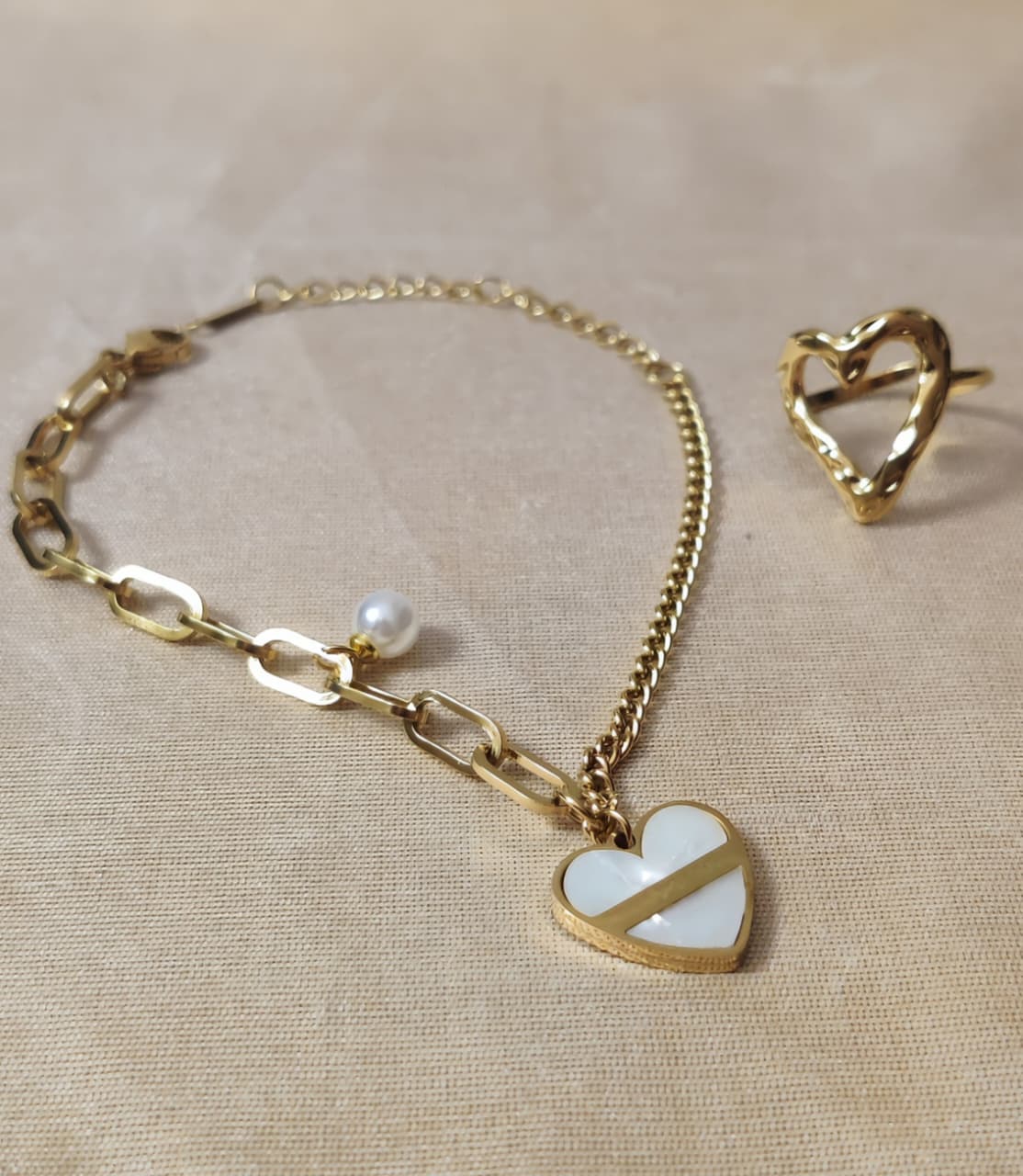 Set of heart bracelet & ring