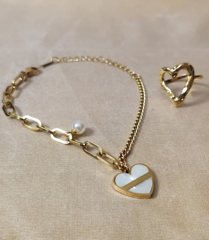 Set of heart bracelet & ring