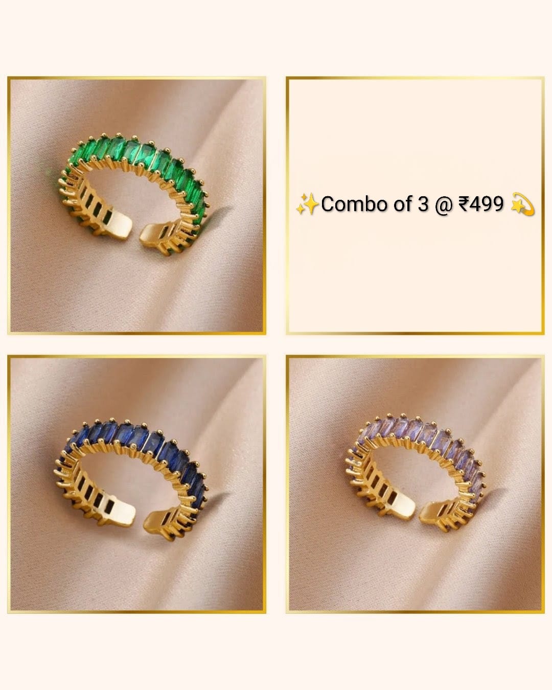 3 gemstone rings set