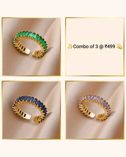 3 gemstone rings set