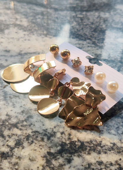 White Studs & Drop earrings set of 6