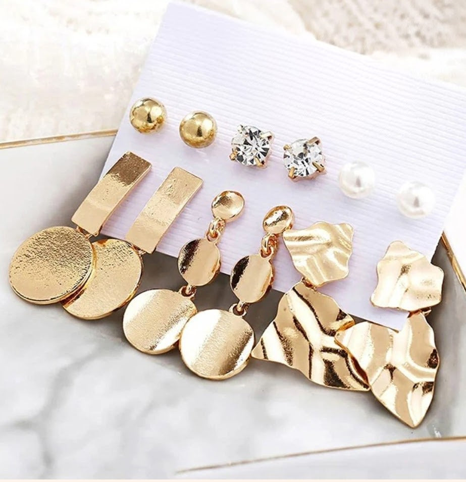 White Studs & Drop earrings set of 6
